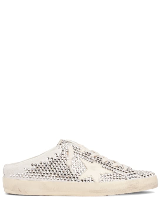 Golden Goose: 20mm Super-Star embellished suede mules - White/Silver - women_0 | Luisa Via Roma