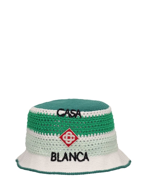 Casablanca: Bob en crochet de coton à logo - Vert/Blanc - men_0 | Luisa Via Roma