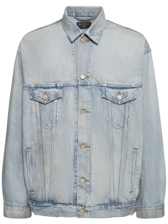 Balenciaga: Organic Japanese cotton denim jacket - Blu Sporco - men_0 | Luisa Via Roma