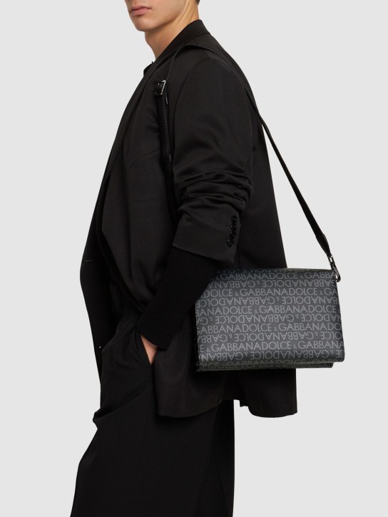 Dolce&Gabbana: Logo jacquard messenger bag - Grey/Black - men_1 | Luisa Via Roma