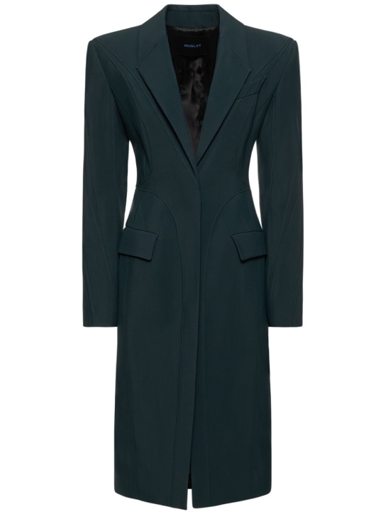 MUGLER: Manteau midi en sergé de viscose boutonnage simple - Vert Foncé - women_0 | Luisa Via Roma