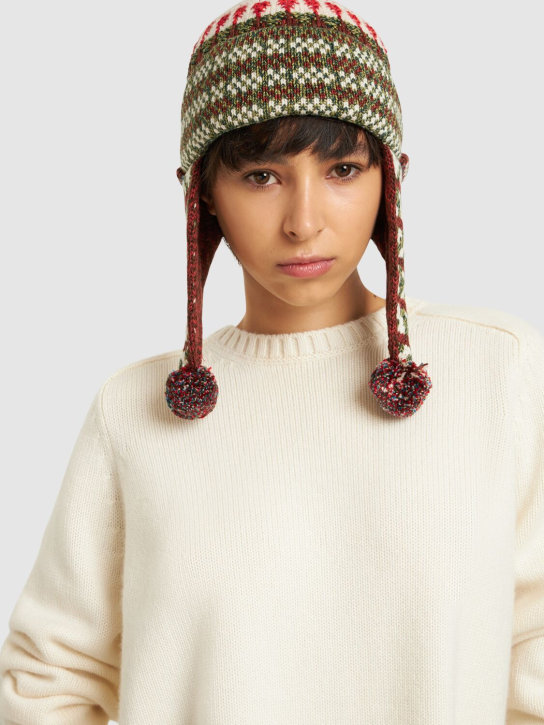 Loro Piana: Silk blend knit hat w/ pompom - women_1 | Luisa Via Roma
