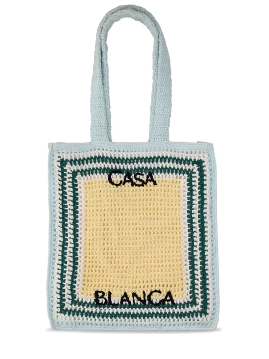 Casablanca: Borsa shopping in cotone crochet con logo - Multicolore - men_0 | Luisa Via Roma