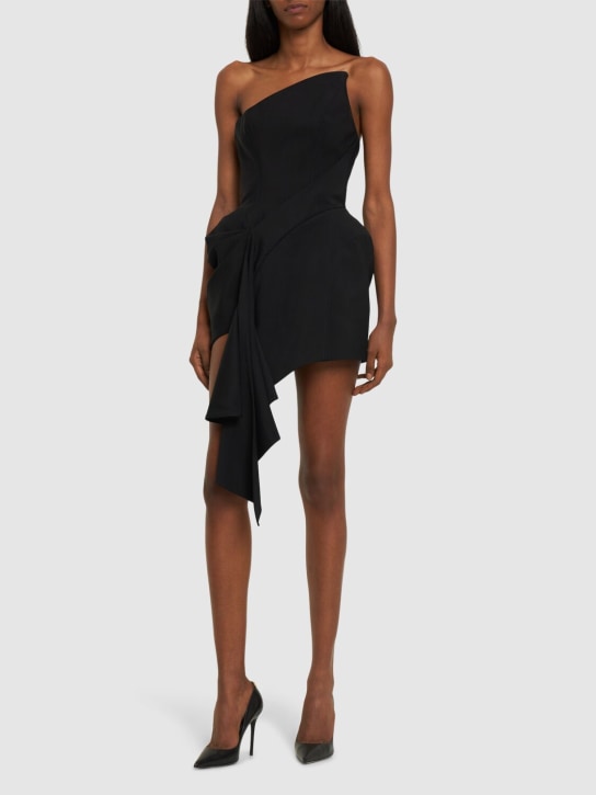 MUGLER: Asymmetrical draped cady mini dress - Black - women_1 | Luisa Via Roma