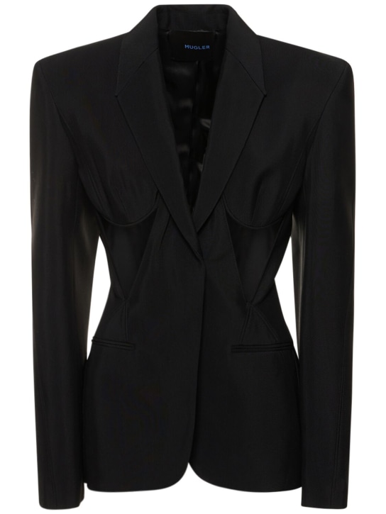 MUGLER: Viscose twill fitted cutout jacket - Siyah - women_0 | Luisa Via Roma