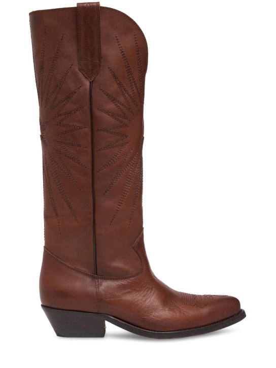 Golden Goose: 45mm Wish Star leather tall boots - Mahogany - women_0 | Luisa Via Roma