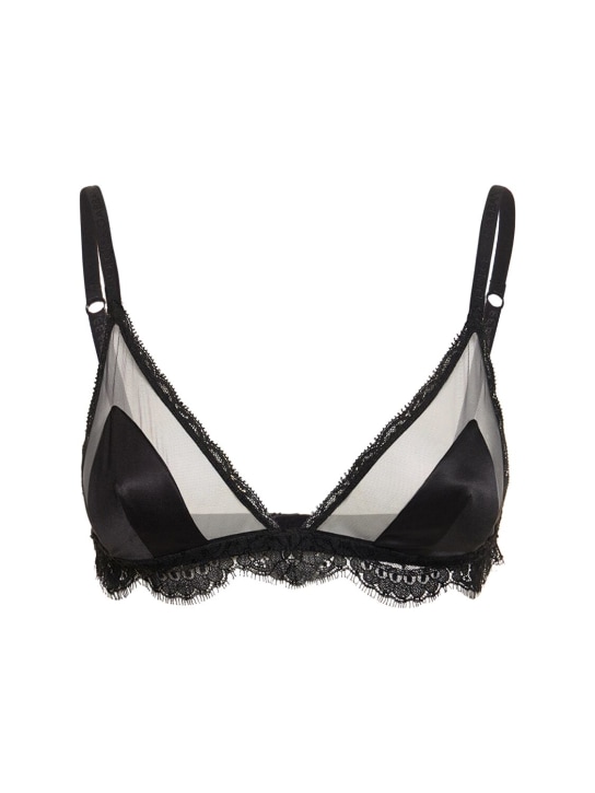 Dolce&Gabbana: Tulle & silk satin triangle bra - Siyah - women_0 | Luisa Via Roma