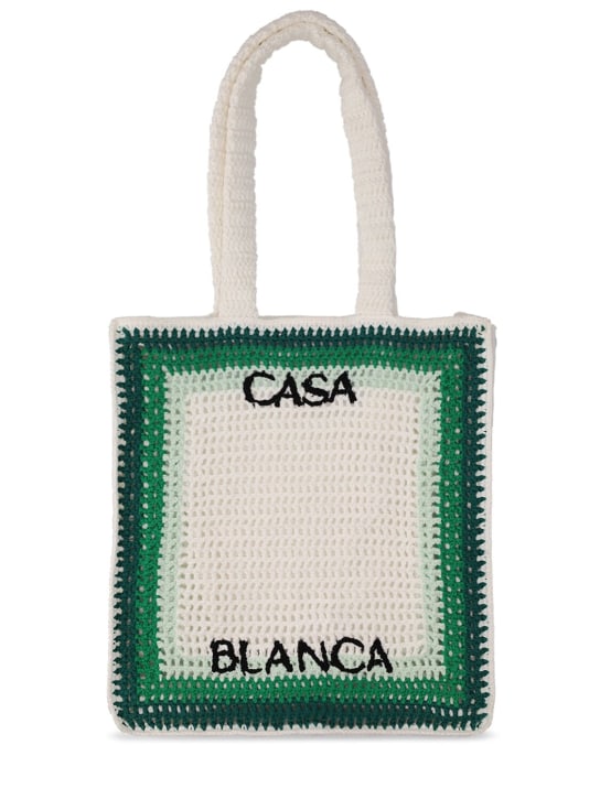 Casablanca: Sac cabas en crochet de coton à logo - Vert - men_0 | Luisa Via Roma
