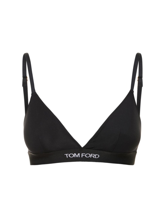 Tom Ford: Reggiseno a triangolo in jersey con logo - Nero - women_0 | Luisa Via Roma