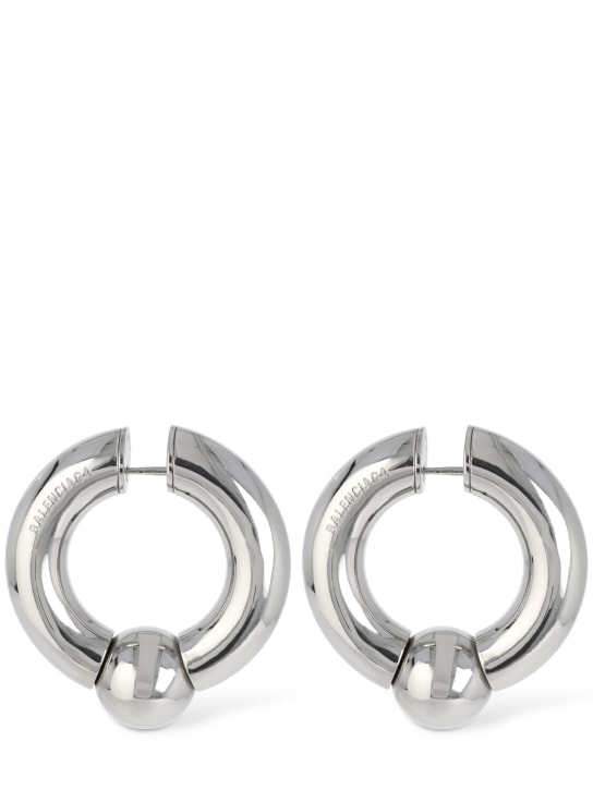 Balenciaga: Mega brass earrings - Silver - women_0 | Luisa Via Roma