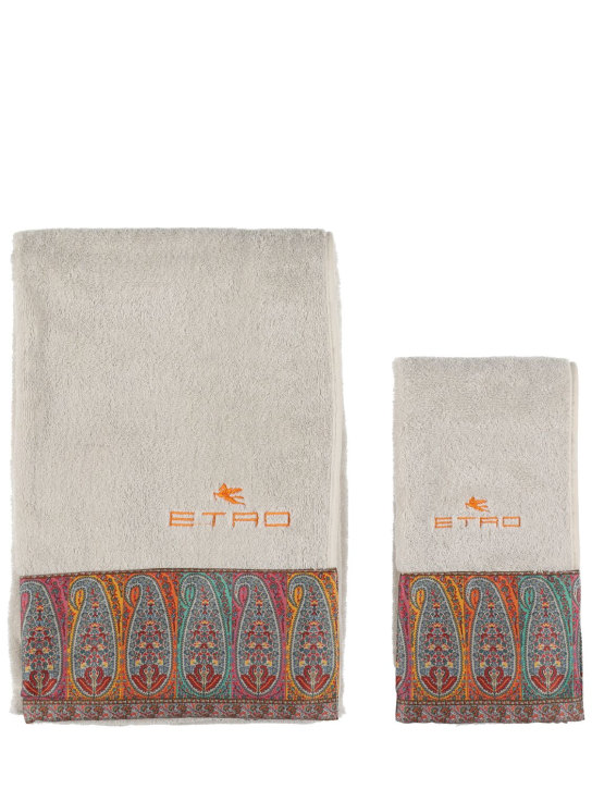 Etro: Calathea棉质毛巾2条套装 - 米黄色 - ecraft_0 | Luisa Via Roma