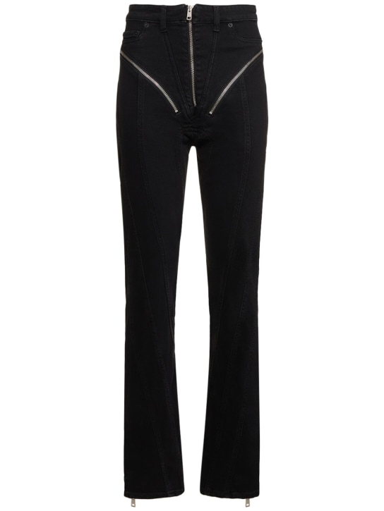 MUGLER: Jean skinny zippé en denim stretch taille haute - Noir - women_0 | Luisa Via Roma