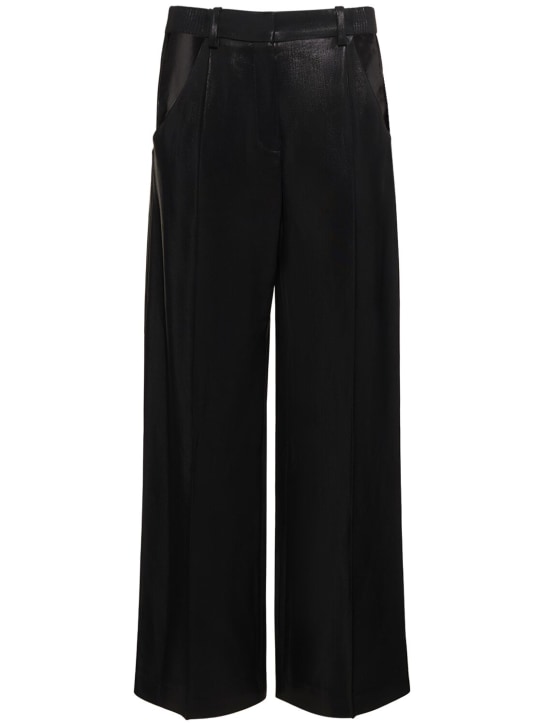 MUGLER: Shiny wool twill straight pants - Black - women_0 | Luisa Via Roma