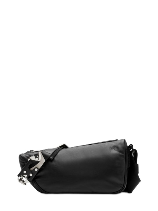 Burberry: ML Shield leather crossbody bag - Black - men_0 | Luisa Via Roma