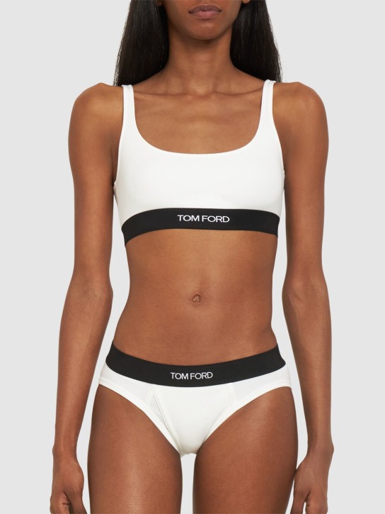 Tom Ford: Top de jersey de modal stretch con logo - Blanco - women_1 | Luisa Via Roma