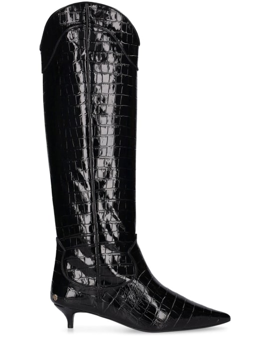 ANINE BING: 40mm Rae croc embossed leather boots - Siyah - women_0 | Luisa Via Roma