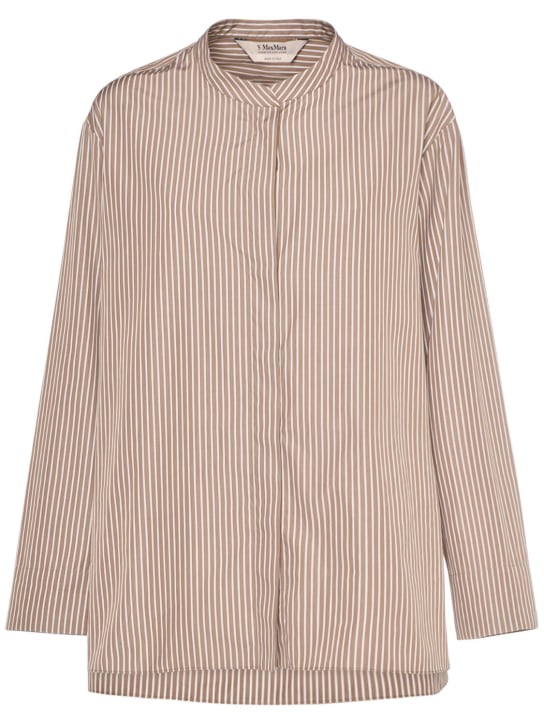 'S Max Mara: Rondine striped cotton collarless shirt - Brown/White - women_0 | Luisa Via Roma