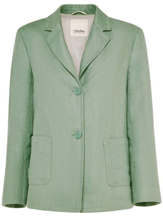'S Max Mara: Socrates linen single breasted jacket - Yeşil - women_0 | Luisa Via Roma