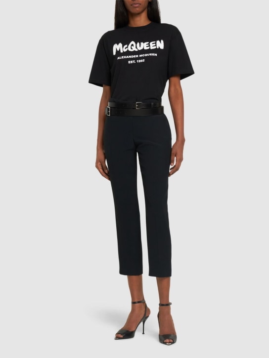 Alexander McQueen: T-shirt oversize en coton imprimé - Noir/Blanc - women_1 | Luisa Via Roma