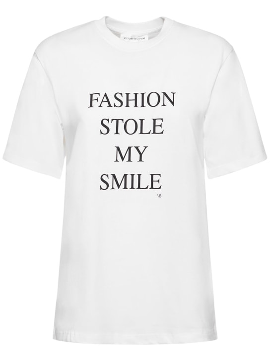 Victoria Beckham: Bedrucktes T-Shirt aus Baumwolle - Weiß - women_0 | Luisa Via Roma
