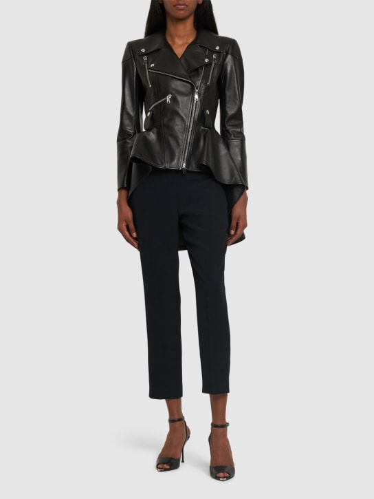 Alexander McQueen: Leather biker jacket w/ peplum - Black - women_1 | Luisa Via Roma