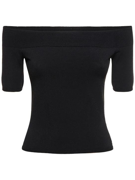 McQueen: Off-the-shoulder stretch knit top - Black - women_0 | Luisa Via Roma