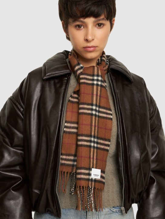 Burberry: Check intarsia cashmere scarf - Beige - kids-girls_1 | Luisa Via Roma