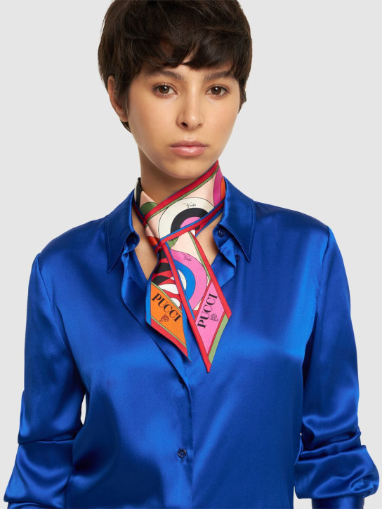Pucci: Printed silk twill scarf - Blue/Fuchsia - women_1 | Luisa Via Roma