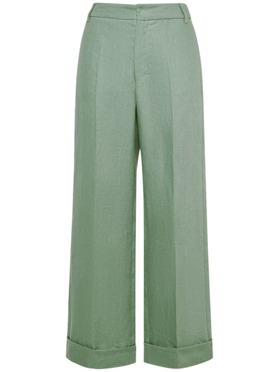 'S Max Mara: Salix linen straight pants - Yeşil - women_0 | Luisa Via Roma