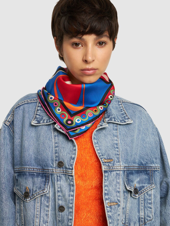 Pucci: Printed silk twill scarf - Blue/Fuchsia - women_1 | Luisa Via Roma