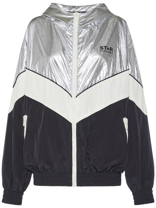 Golden Goose: Star patchwork windbreaker nylon jacket - Silver/Multi - women_0 | Luisa Via Roma