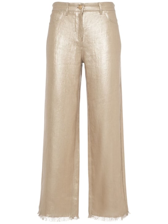 'S Max Mara: Bouquet shiny linen fringed pants - Light Gold - women_0 | Luisa Via Roma