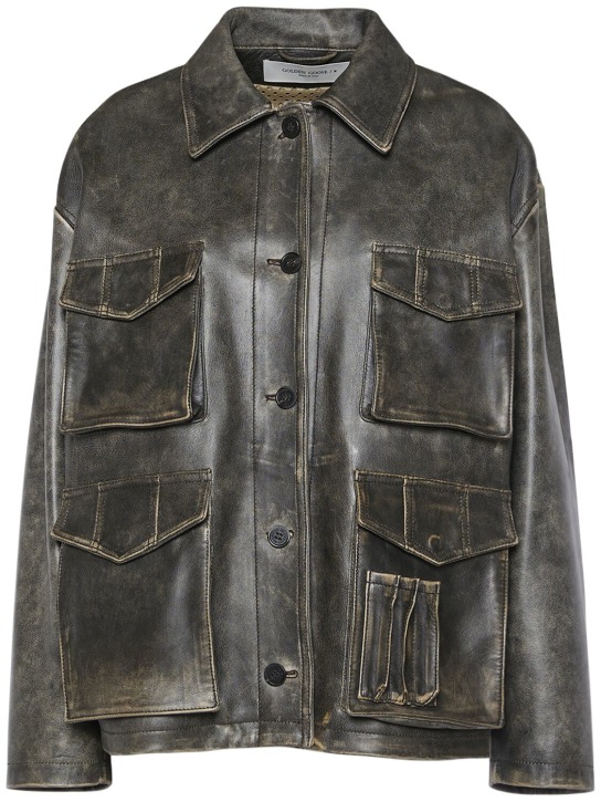 Golden Goose: Journey Napa leather jacket w/pockets - Kahverengi - women_0 | Luisa Via Roma