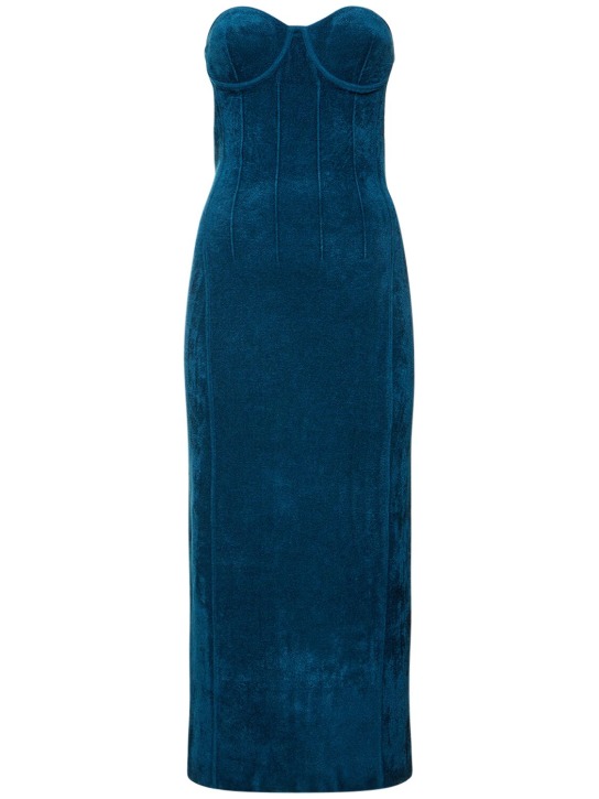 Galvan: Titania compact velvet knit midi dress - Blue - women_0 | Luisa Via Roma