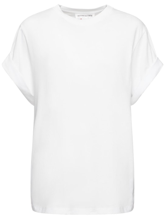 Victoria Beckham: Langarm-Shirt aus Baumwolle mit Druck - Weiß - women_0 | Luisa Via Roma