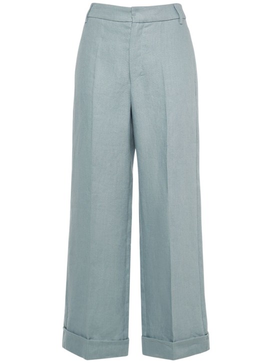 'S Max Mara: Pantalones rectos de lino - Azul Claro - women_0 | Luisa Via Roma