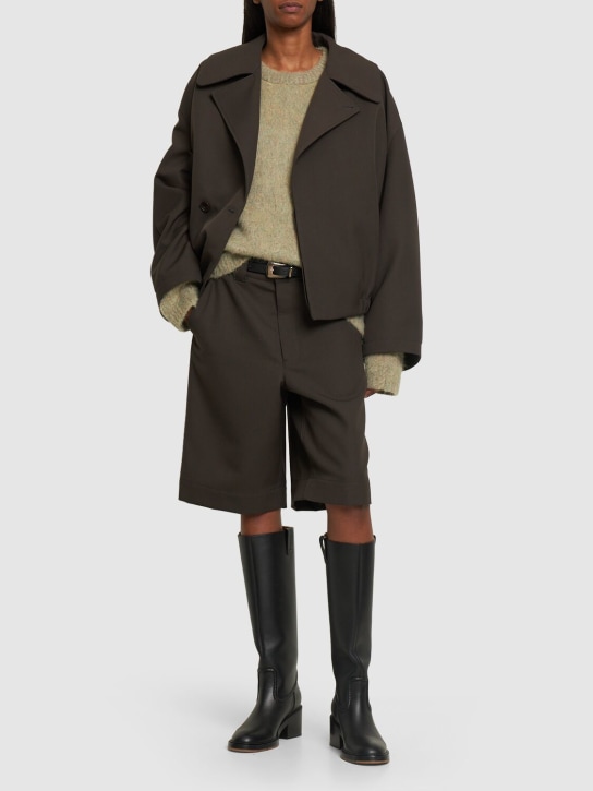 Lemaire: Wool blend short trench jacket - Kahverengi - women_1 | Luisa Via Roma