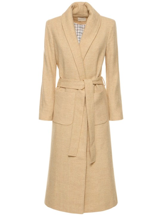 Maria de la Orden: Grape tweed belted long robe coat - Bej - women_0 | Luisa Via Roma