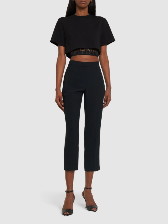 Alexander McQueen: 蕾丝细节棉质平纹针织T恤 - 黑色 - women_1 | Luisa Via Roma