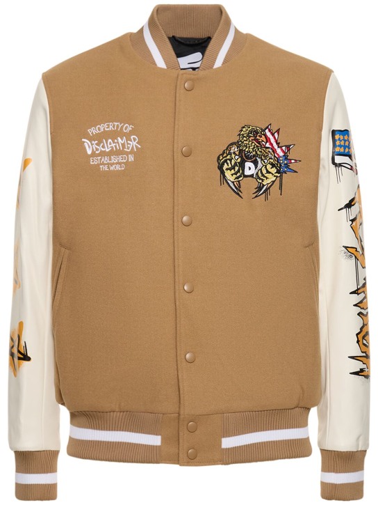 Disclaimer: Embroidered tech varsity bomber jacket - Brown/White - men_0 | Luisa Via Roma