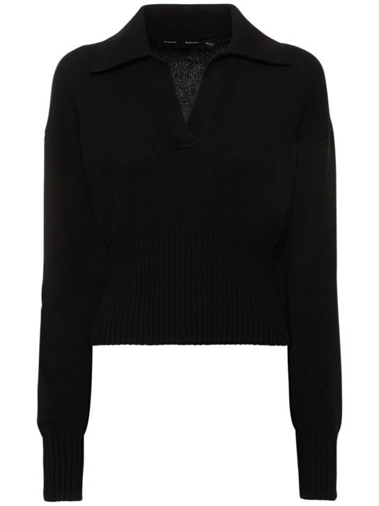 Proenza Schouler: Jeanne cashmere knit crop polo sweater - Siyah - women_0 | Luisa Via Roma