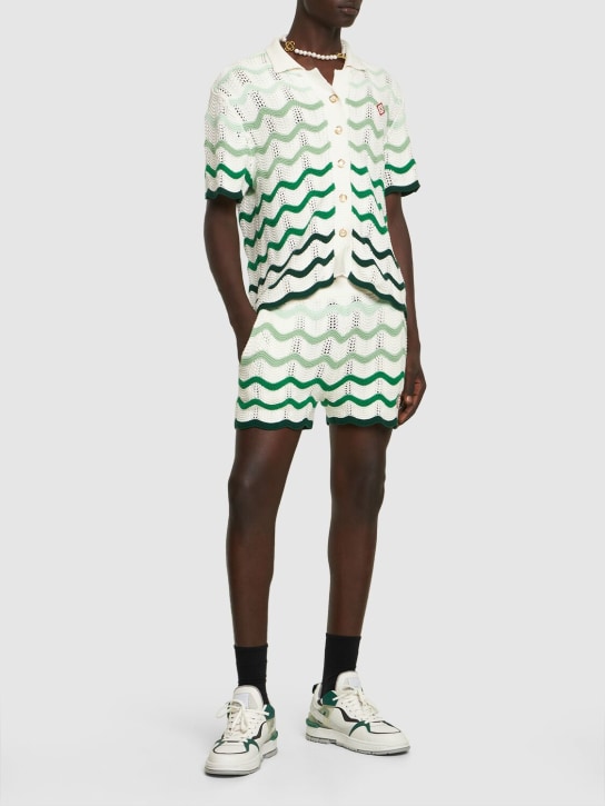Casablanca: Gradient wave crochet cotton shorts - Green/White - men_1 | Luisa Via Roma