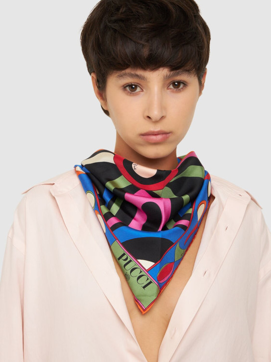 Pucci: Triangle printed silk twill scarf - Blue/Fucsia - women_1 | Luisa Via Roma