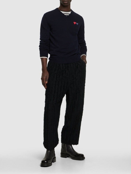 Comme des Garçons Play: Play logo knit wool V-neck sweater - men_1 | Luisa Via Roma