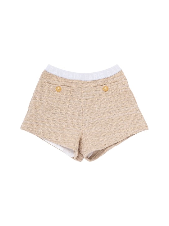 Balmain: Shorts de algodón bouclé - Beige/Oro - kids-girls_0 | Luisa Via Roma
