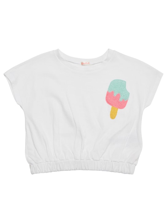 Billieblush: Bauchfreies, verziertes T-Shirt aus Baumwolle - Weiß - kids-girls_0 | Luisa Via Roma