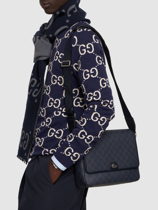 Gucci: Ophidia GG Supreme medium crossbody bag - Blue/Black - men_1 | Luisa Via Roma