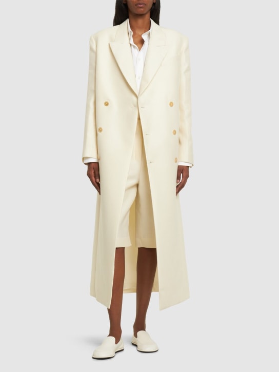 The Row: Catena wool & silk twill long coat - Ivory - women_1 | Luisa Via Roma