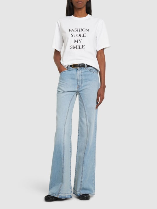 Victoria Beckham: Bianca denim cotton flared jeans - Blue - women_1 | Luisa Via Roma