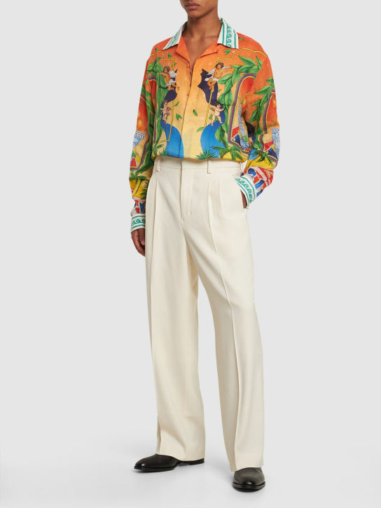 Casablanca: Camisa de lino con estampado - Multicolor - men_1 | Luisa Via Roma